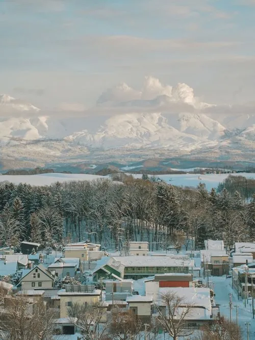 A seasonal town landscape in Hokkaido